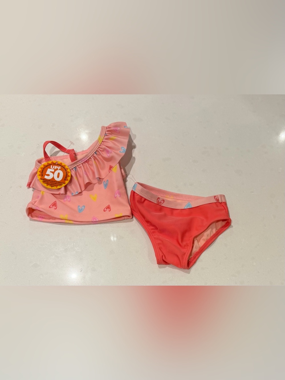 NWT George 0-3m Girls Pink Heart Ruffle Two-Piece Swimsuit